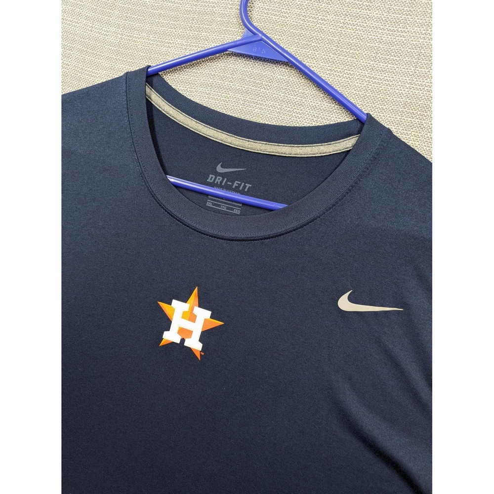 Houston Astros Shirt Mens 2XL Blue MLB Baseball Nike Dri-FIT Logo Short Sleeve